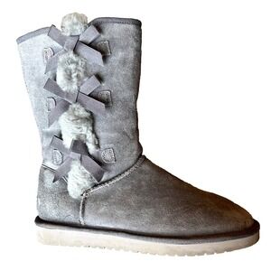 Ugg Koolaburra Victoria‎ Tall Gray Suede Bows Womens 10 UK 8.5 EU 41